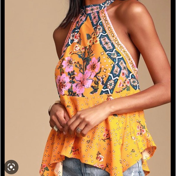 Free People Tops - Free People Floral Print Tank Top - Orange and Pink